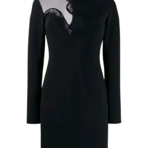 David Koma Ribbed Mesh Detail Mini Dress Black